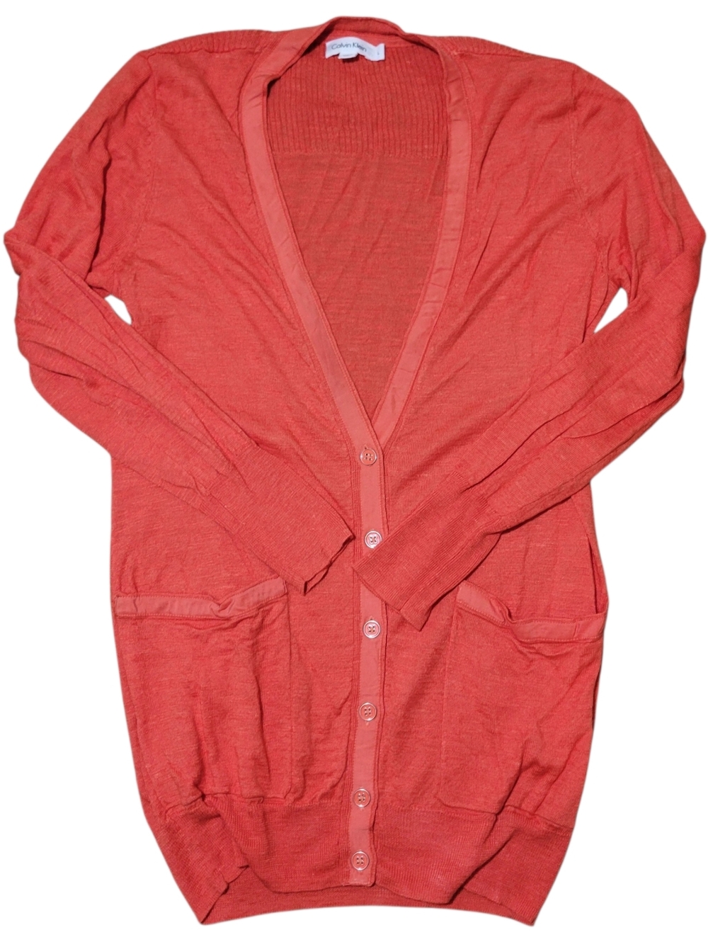 Calvin Klein Tomato Red / Deep Coral Light Cardigan Size L Large
